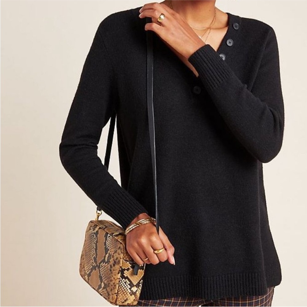 NWT Anthropologie Women’s Sweater XL Black Serena V-Neck